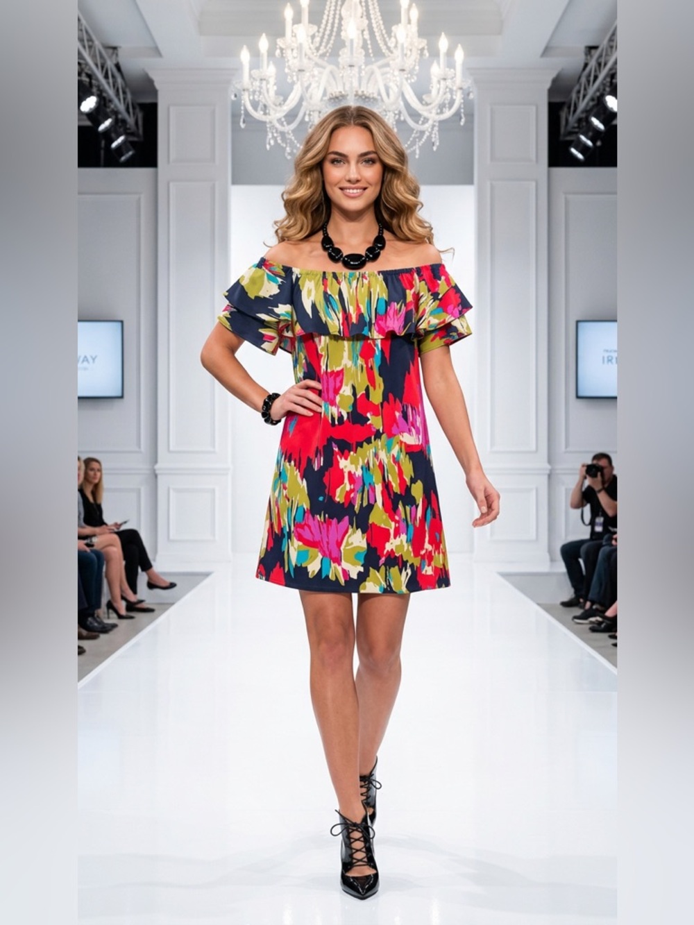London Times On or off the shoulder Ruffle Dress in multi colors! Beautiful!